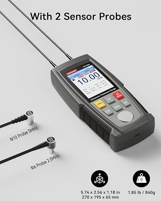 Wintact Digital Ultrasonic Thickness Gauge, Range 0.039 to 11.81 in