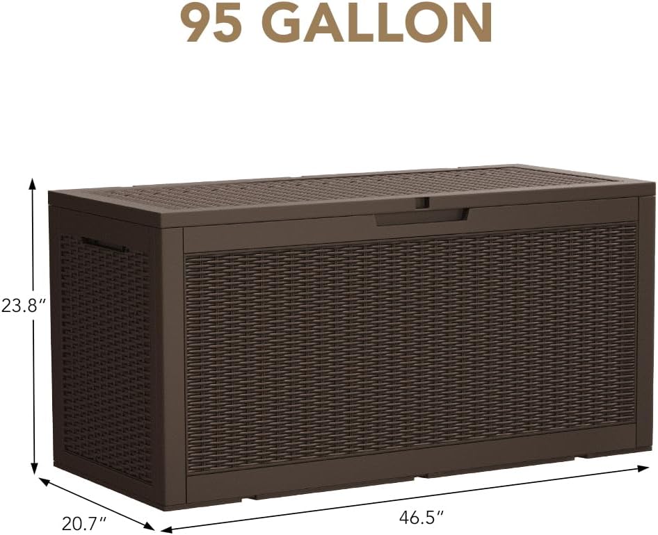 Devoko 95 Gallon Deck Box Large Resin Outdoor Storage Box, Waterproof and UV ...