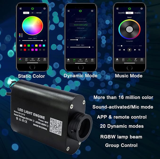 AZIMOM 16W Car Use Sound Activated Fiber Optic Light Box Engine Music Sensor