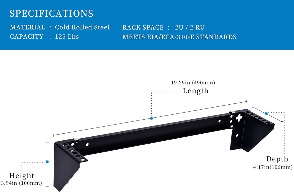 RackPath 2U Vertical Wall Mount Rack - Heavy Duty 125lbs Capacity Vertical Mo...