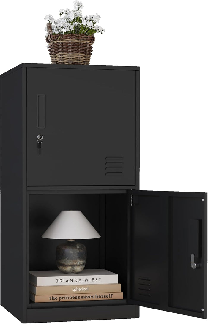 2 Door Metal Vertical Storage Locker for Home Office, School, Office, Home,Gym,Stackable Steel Storage Cabinet for File, Sports Equipment,Anti-Falling Device. (2D, Black)