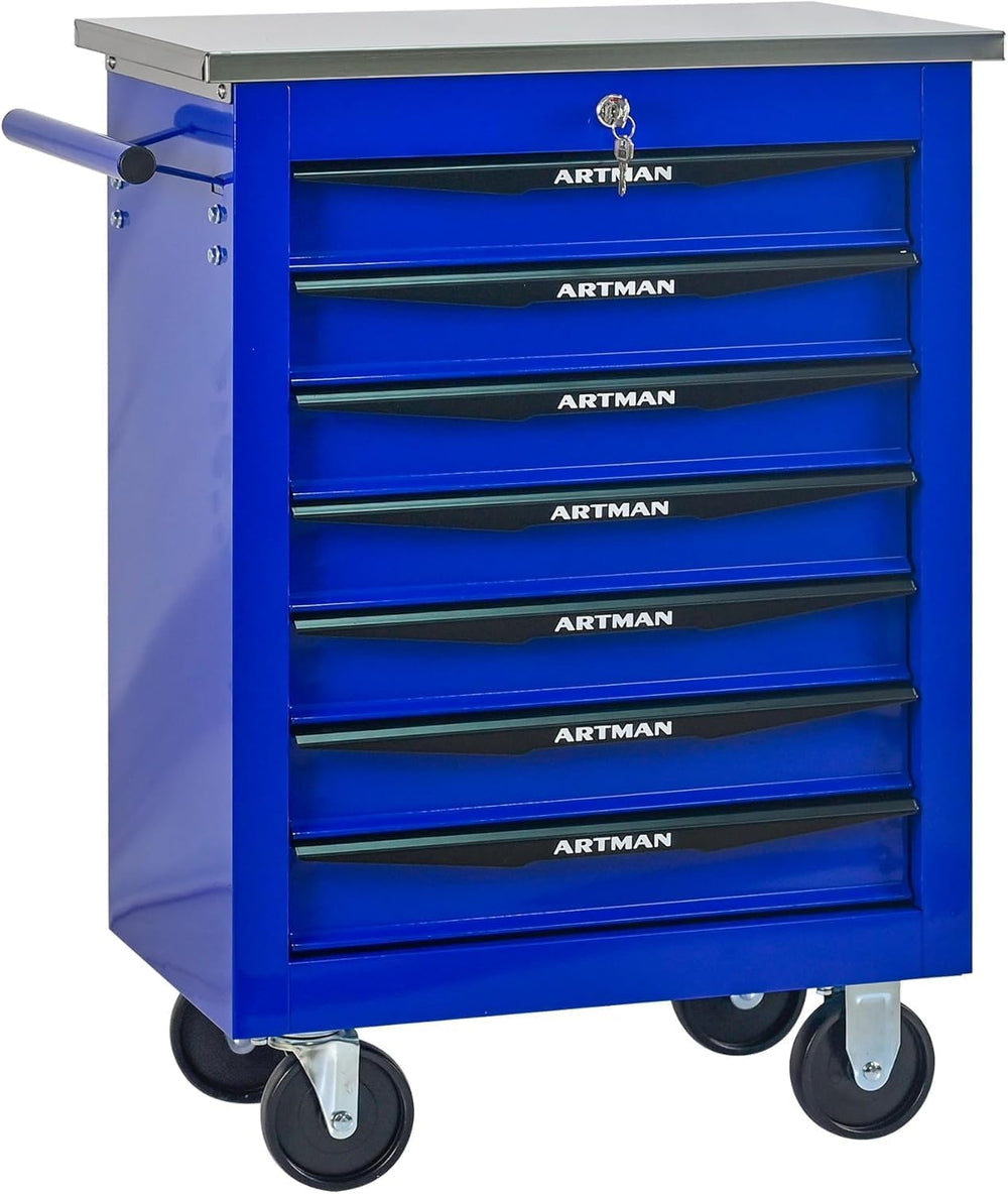 7-Drawer Rolling Tool Chest with Stainless Steel Countertop,Tool Chest with S...