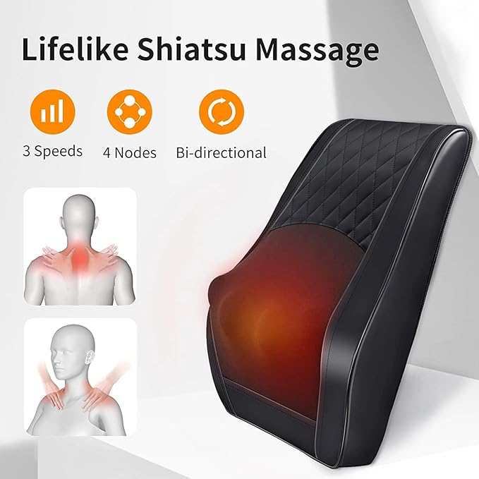 Boriwat Back Massager with Heat, 3D Kneading Massage Pillow