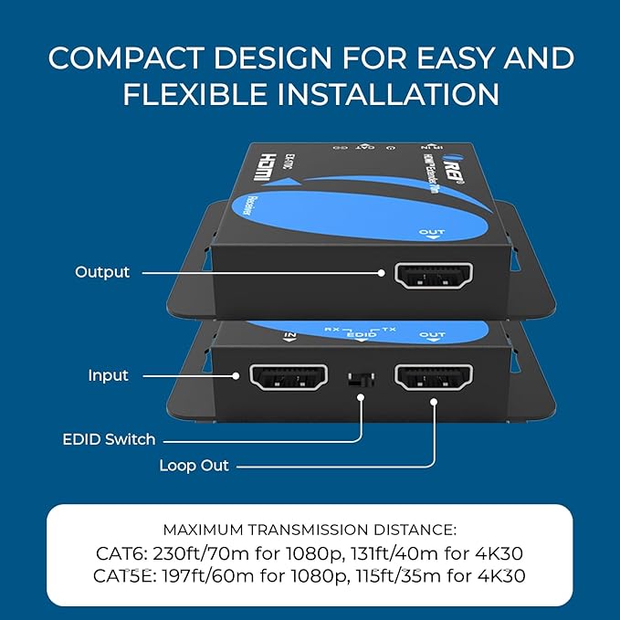 OREI 4K HDMI over Ethernet Extender Over CAT5/CAT6/CAT7,