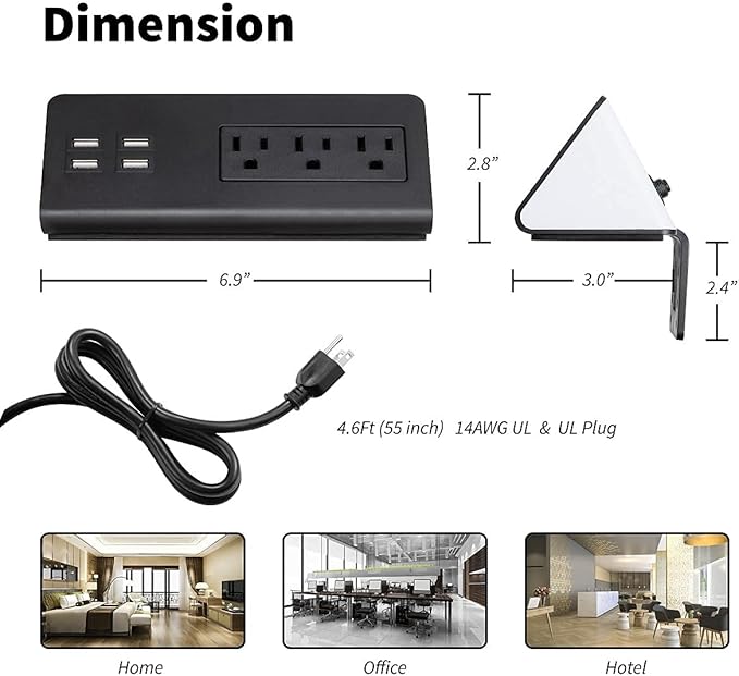 Emerising 2-Pack Desk Edge Mount Power Strips