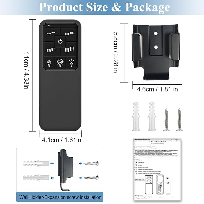 Replacement Remote for Westinghouse 7787900, 4-Speed Black Ceiling Fan Remote