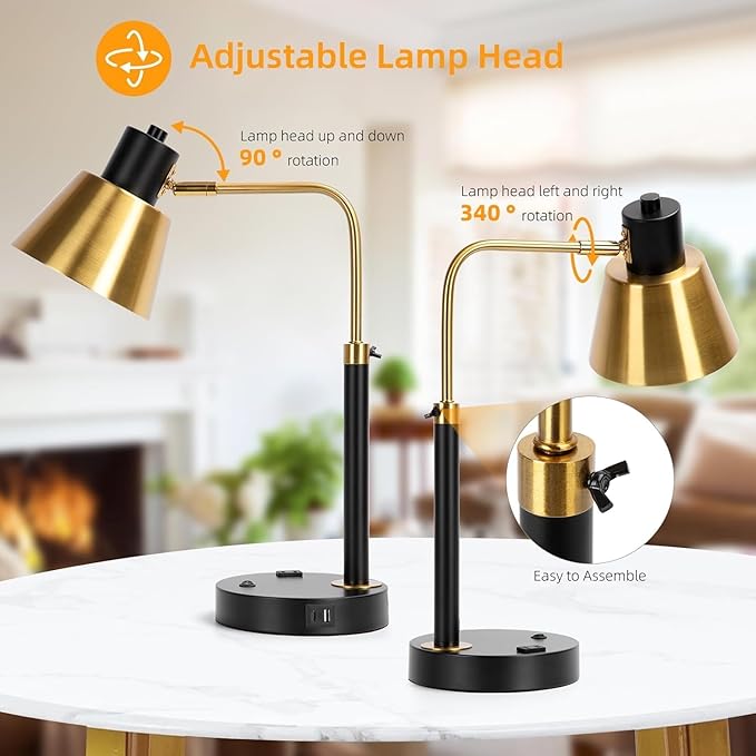 Starstrips Desk Lamp with Dual USB Charging Port, Heavy Duty Metal Task Light