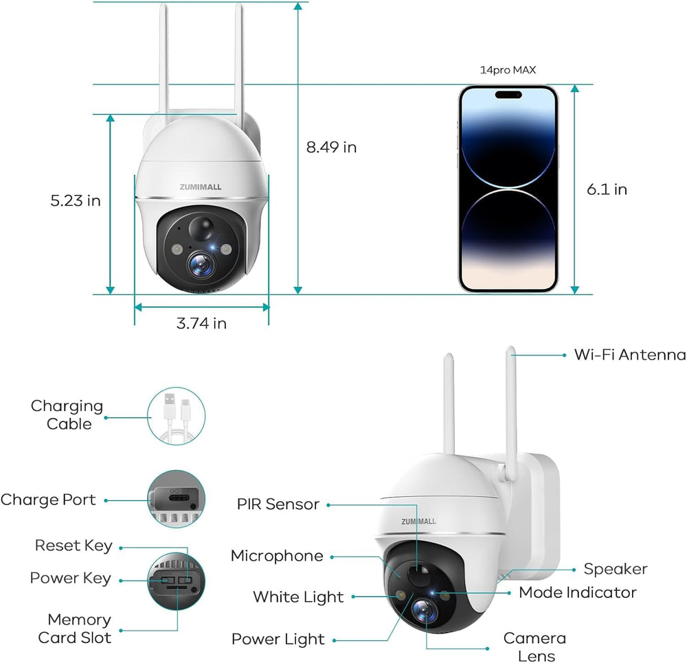 ZUMIMALL 5MP Solar Security Cameras Wireless Outdoor, Solar Powered Cameras f...