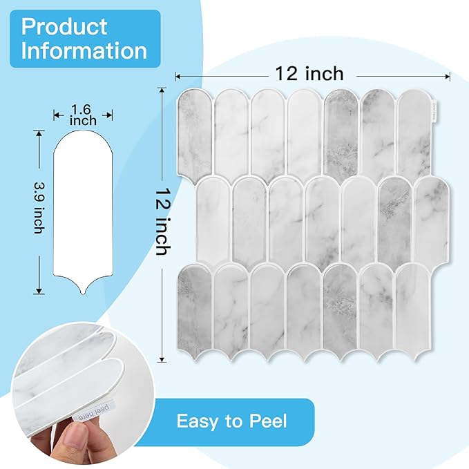 Art3d 12 x 12 Inch Heavy-Duty Peel and Stick Backsplash, Self-adhesive Wall (...