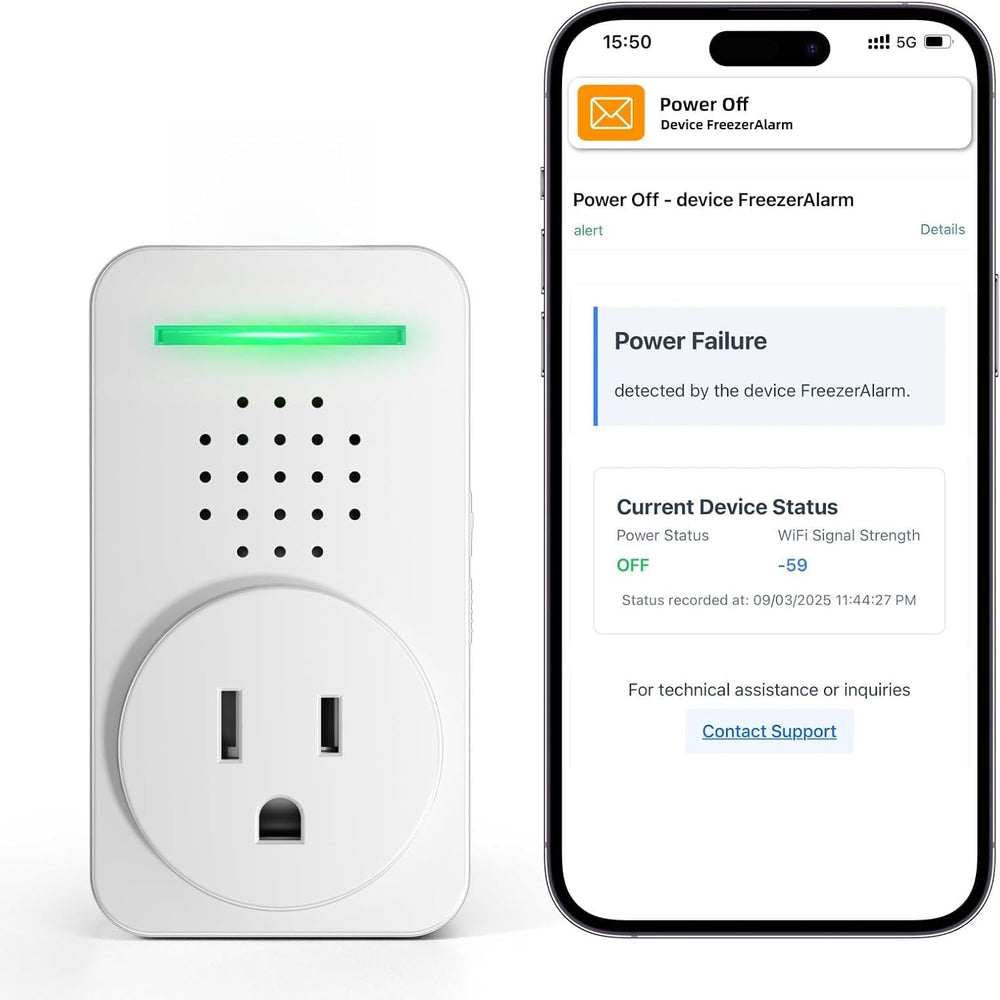 Power Failure Alarm WiFi with 4 Email Addresses, Loud 120dB Smart Power Outage