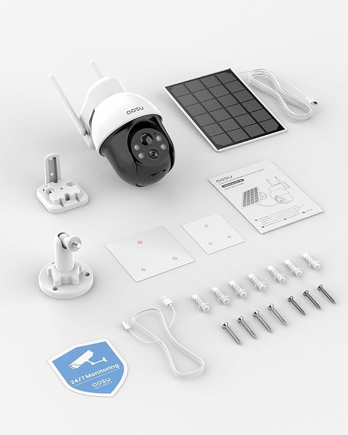 AOSU Solar Security Camera Wireless Outdoor System, 3K/5MP Battery Powered WiFi