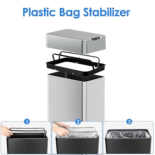 TLSUNNY 21.1 Gallon Automatic Trash Can, Stainless Steel Motion Sensor Garbage
