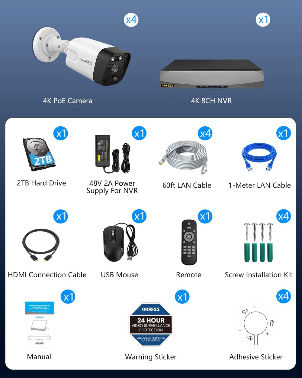 2026 Update 4K 8MP PoE Bullet Outdoor Video Surveillance IP Cameras System