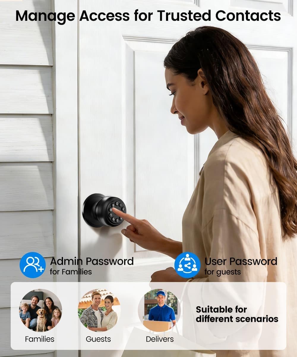 Smart Door Lock,Smart Keypad Door Knob with Lock,Bright Black