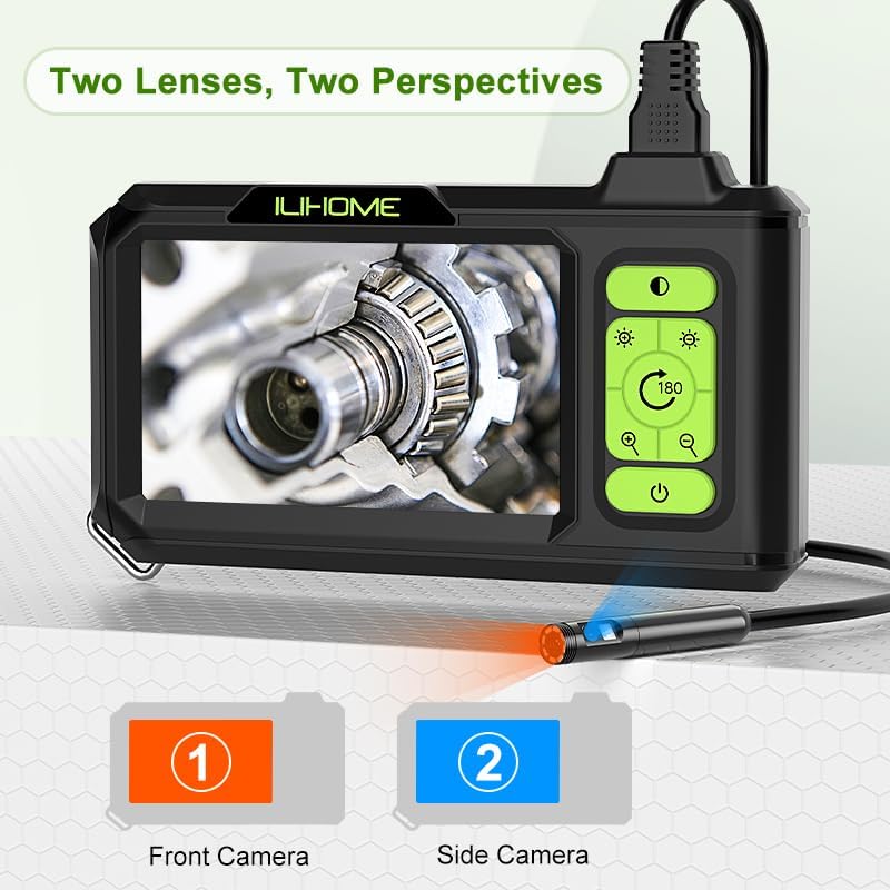 Dual Lens Borescope with Light, 1080P Industrial Endoscope Inspection Camera,...