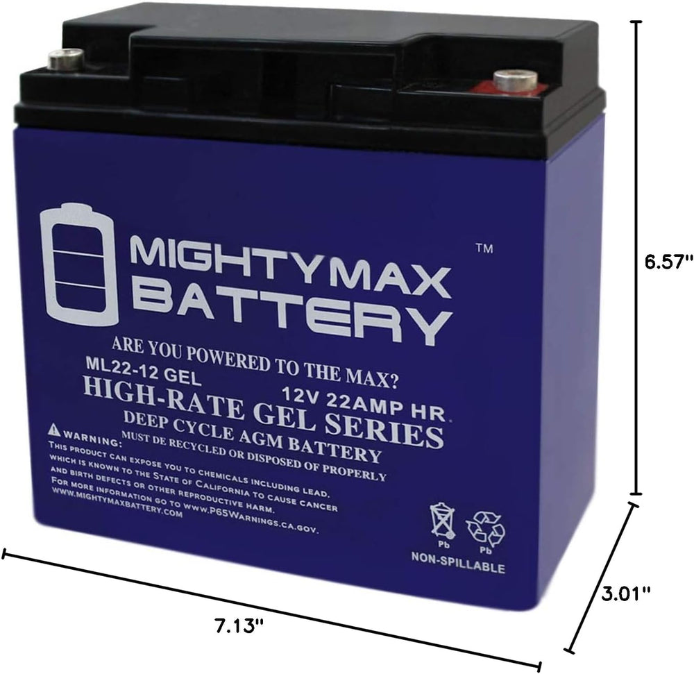 Mighty Max Battery ML22-12 GEL - 12 Volt 22 AH, GEL Type, Internal Thread (IN...