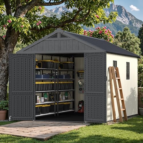 Devoko 8 x 12 FT Resin Outdoor Storage Shed with Floor, Large Plastic Sheds