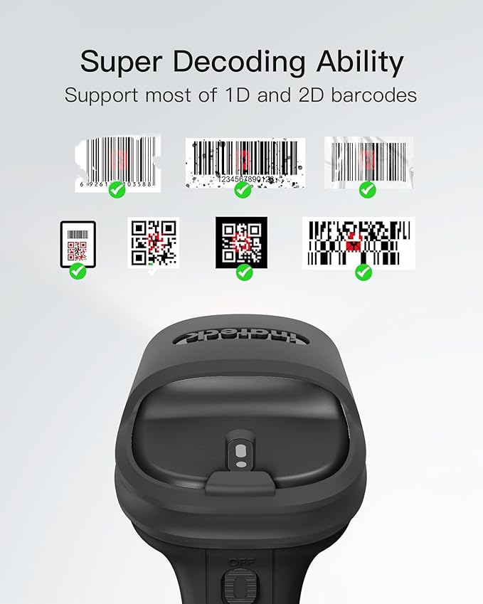 Inateck 2D Barcode Scanner, Wireless Bluetooth QR Code Scanner