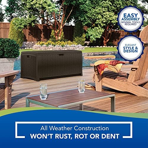 Suncast Outdoor Storage Box - 73 Gallon Mocha Brown Deck Box for Patio, weath...
