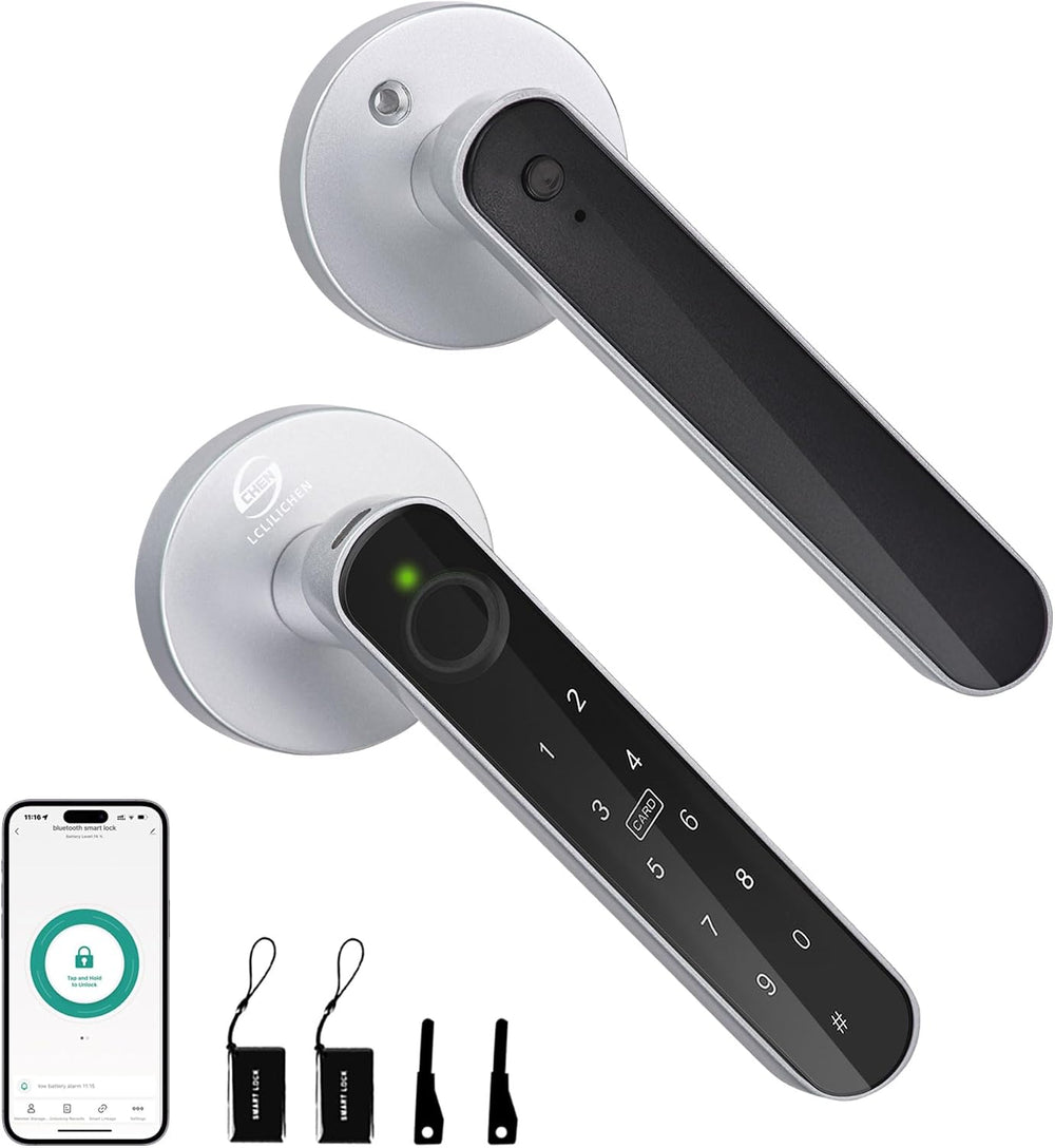 Fingerprint Door Lock, 5-in-1 Smart Door Knob with Handle, Biometric Keyless ...