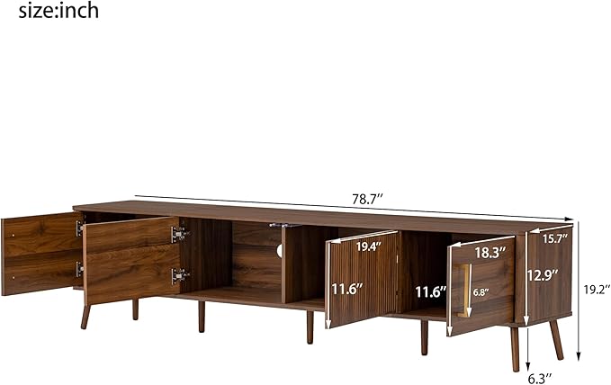 Merax Mid Century 78" TV Stand, Modern Fluted Entertainment Center