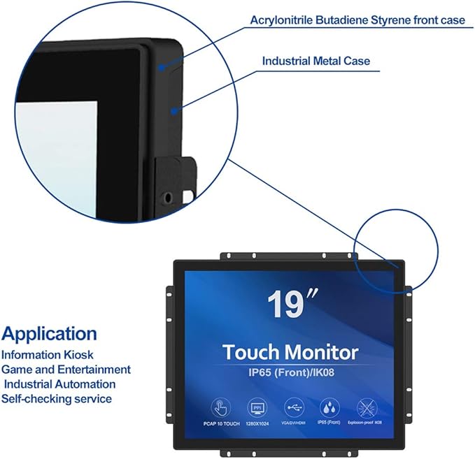 GreenTouch 19 inch Ultra Slim Touch Open Frame Monitor, HDMI/VGA/DVI Interface