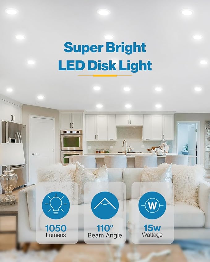 Sunco 48 Pack LED Disc Lights Ceiling 6 Inch, Flush Mount Disk Light, Recessed