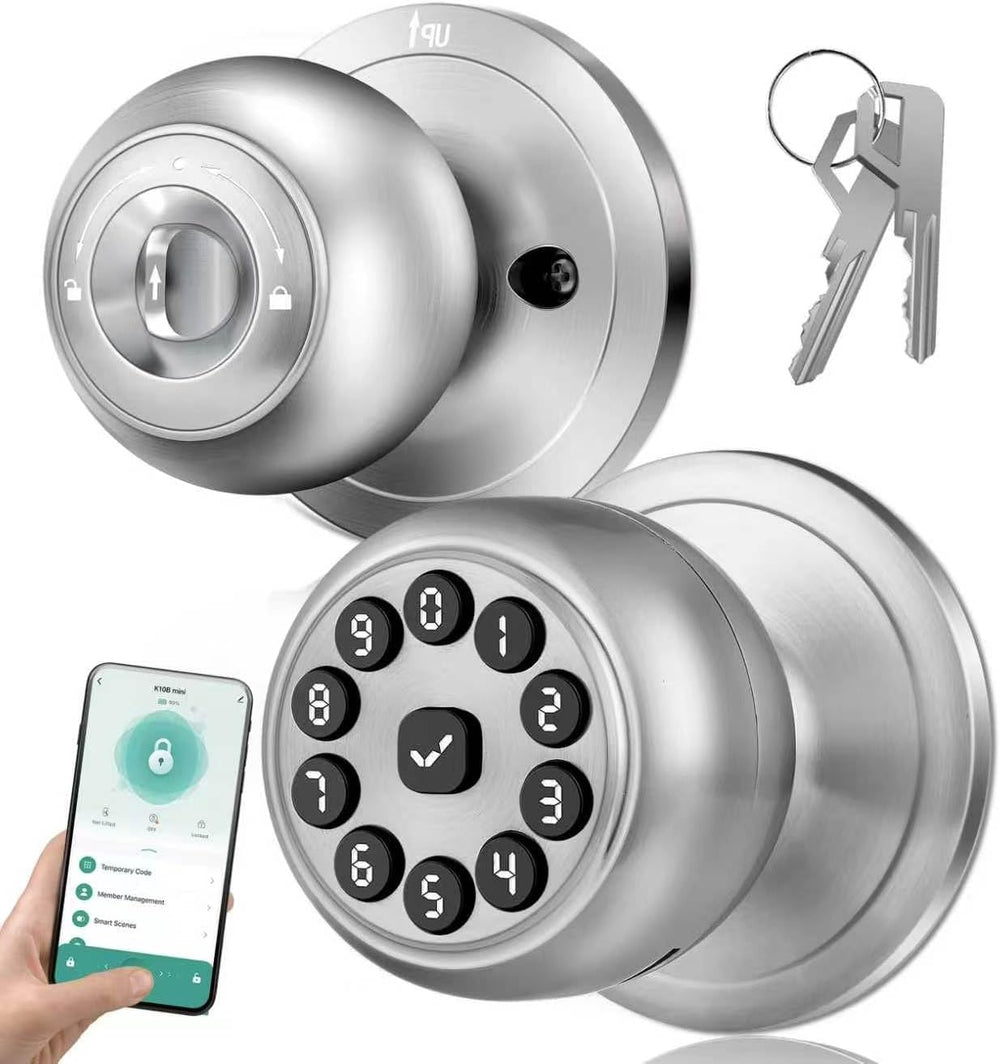 KLLOQUE Smart Door Lock,Smart Keypad Door Knob with Lock,Bright Silver