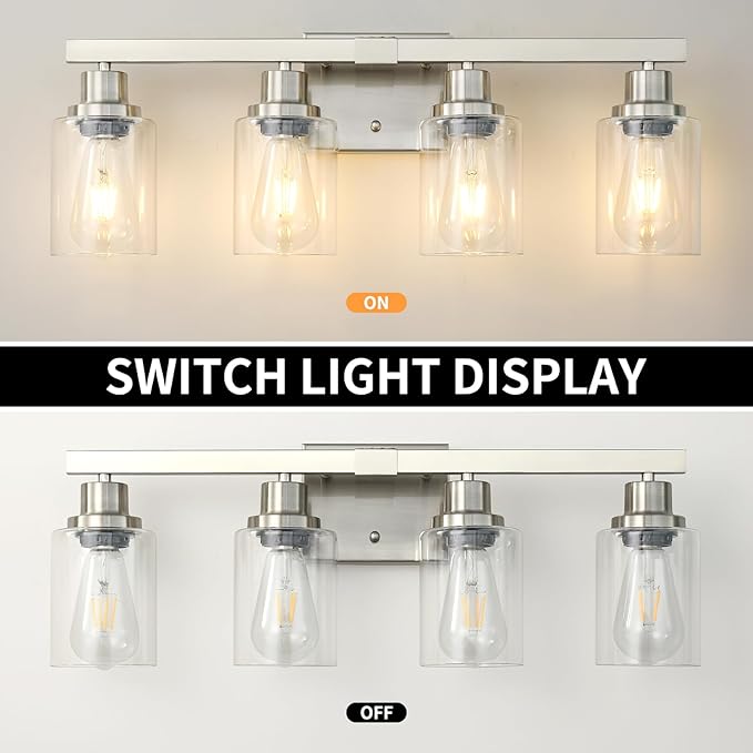 DIKAIDA Bathroom Vanity Light, 4-Light Nickel Modern Matte Wall Sconce Lighting