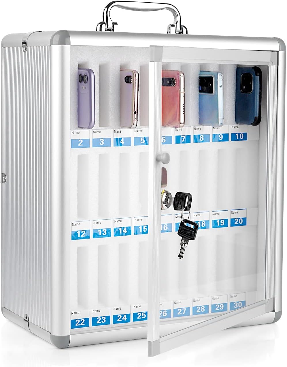 30 Slots Aluminum Alloy Cell Phone Locker, Phone Holder for Classroom