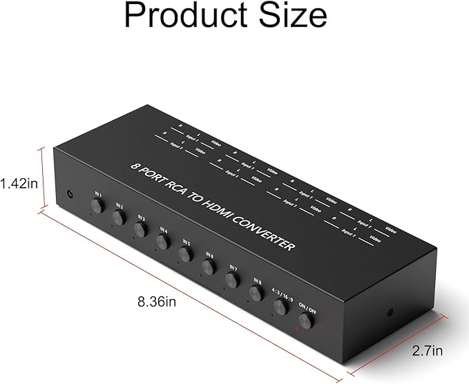 Dingsun 8Port AV to HDMI Converter, Will Convert Input Analog Aignals to a