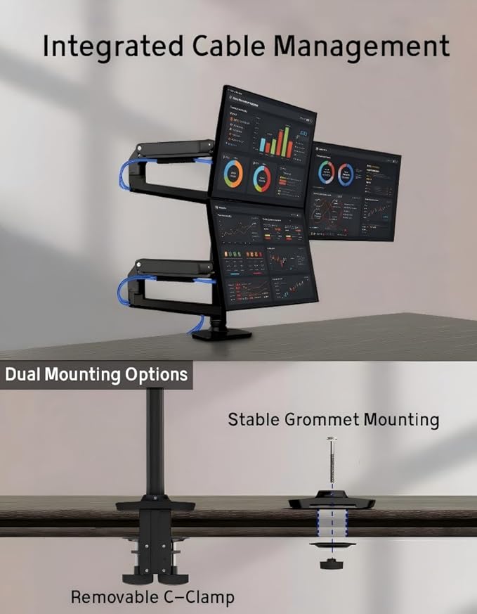 Ergounion Triple Monitor Mount, Holds Screens up to 40 Inches and 25 lbs