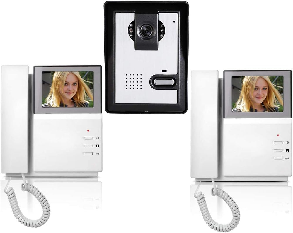 AMOCAM Wired Video Intercom Doorbell System 4.3 Inches HD LCD 2- Monitor Video