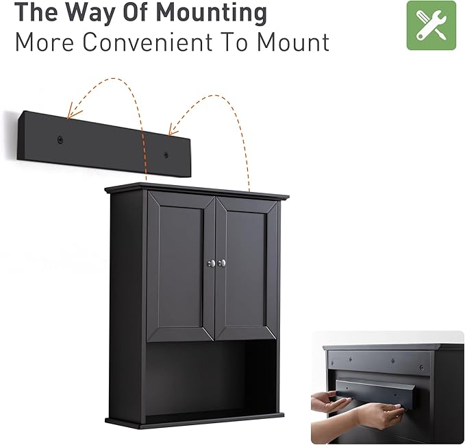 Black Wall Cabinet 24x30 Inch Wooden Over The Toilet Storage Cabinets