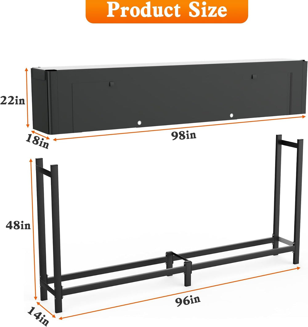 WALMANN Heavy-Duty 8 ft Firewood Rack with Cover & Firewood Carry Bag