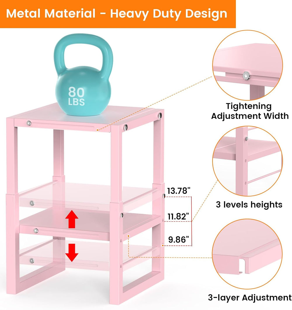 LIDTOP Locker Organizer Shelf Pink, Adjustable Width and Height, Stackable Me...