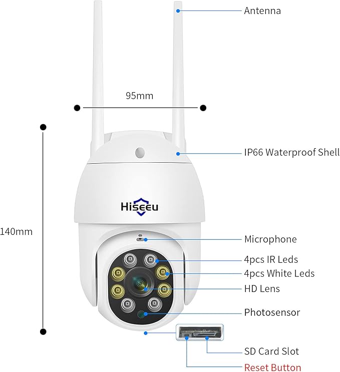 Hiseeu 5MP 360° Pan Tilt Camera WiFi Security Camera Outdoor Motion Tracking
