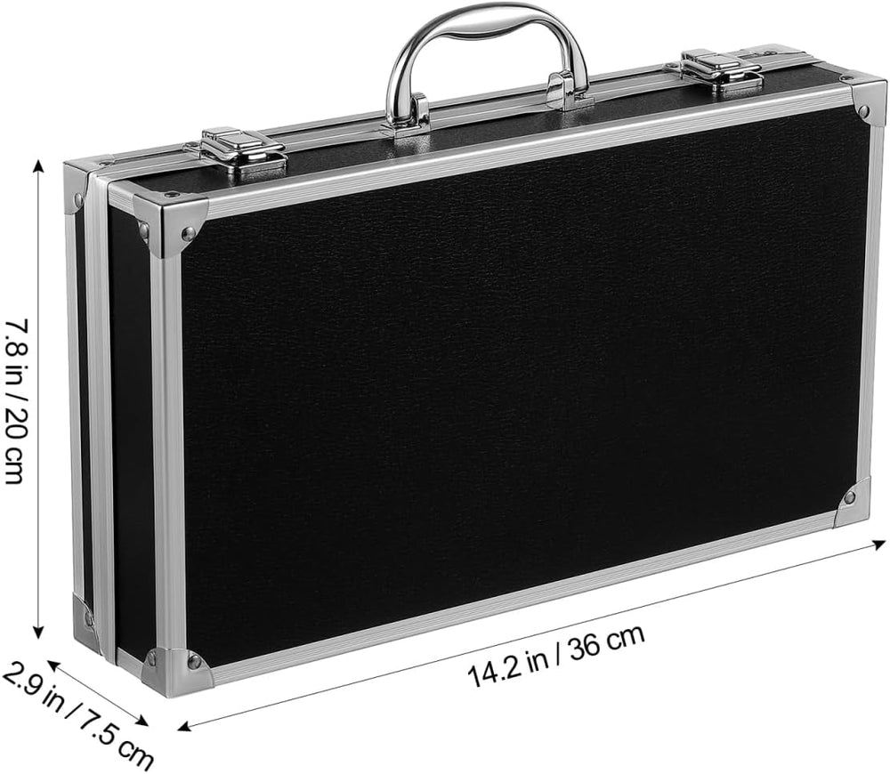 Black Aluminum Briefcase with Latch, Metal Hard Case with Foam Insert, Portab...
