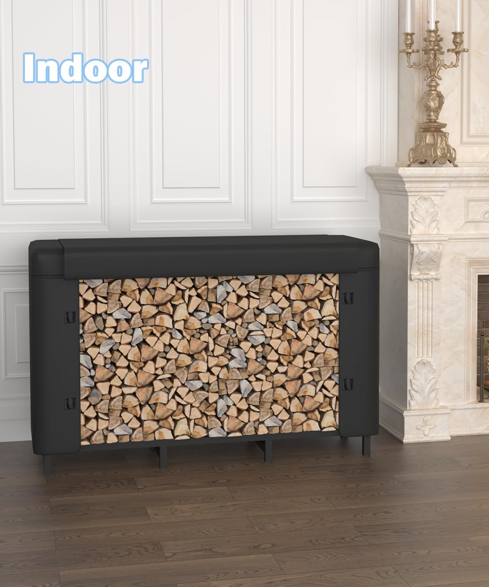 4ft Firewood Rack Holder with Cover, Adjustable Heavy Duty Fire Log Stacker S...