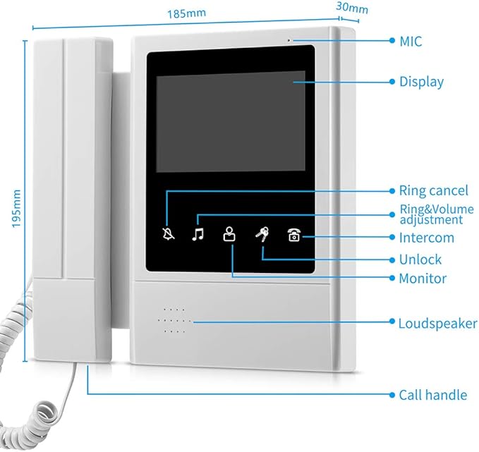 AMOCAM Video Door Phone System, 4.3 Inches Touch Monitor Wired Video Intercom