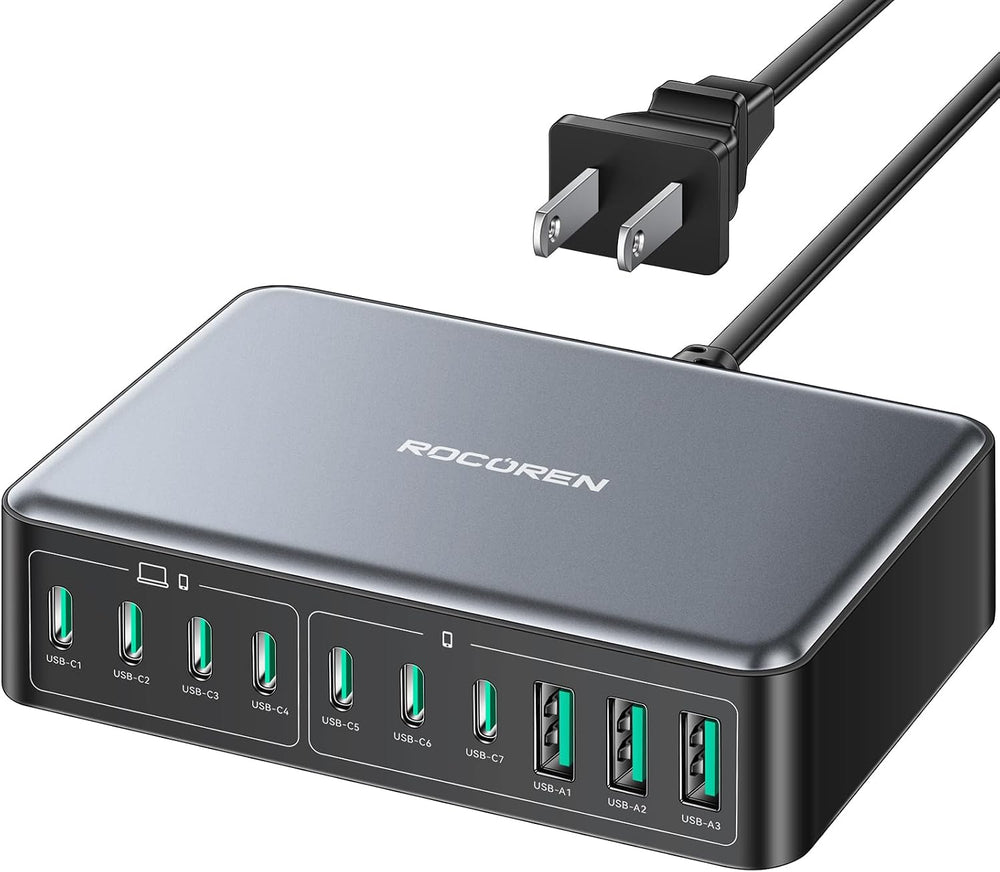 480W USB C Charger Block, Rocoren 10-Ports USB C Charging Station