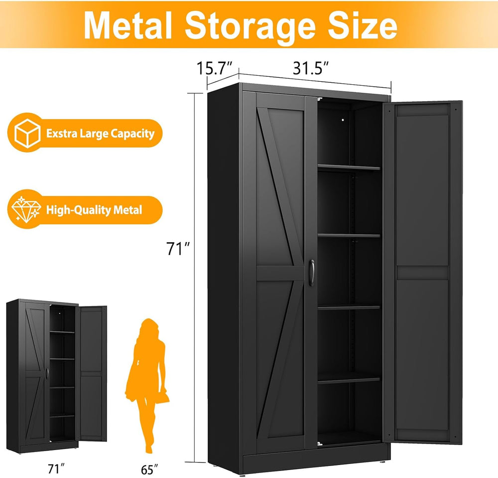 Ckzbx Black Metal Cabinets with Doors and Shelves, 71" H Storage Cabinet...