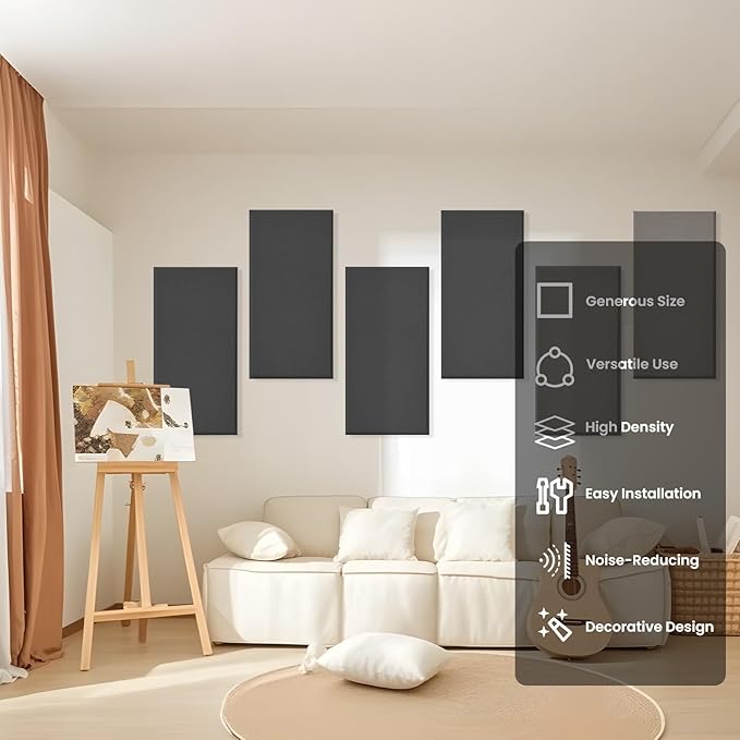 6 PCS Acoustic Panels, Large Soundproof Wall Panels, Professional Fiberglass