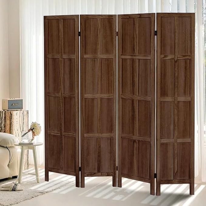 ALeesing 4 Panel Room Divider, 5.6Ft Wood Room Dividers and Folding Privacy