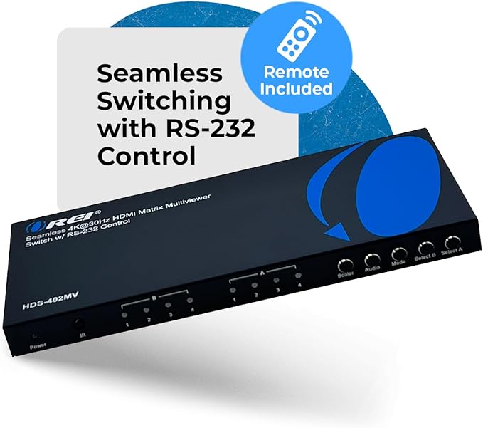 OREI Quad Multi HDMI Viewer 4 in 2 Out, HDMI Matrix Switcher 4 Ports Seamless