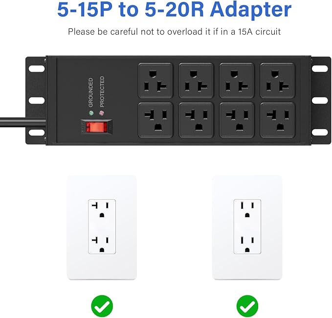 CCCEI Magnetic Heavy Duty Power Strip Surge Protector 20Amp, 12 Gauge High Amp