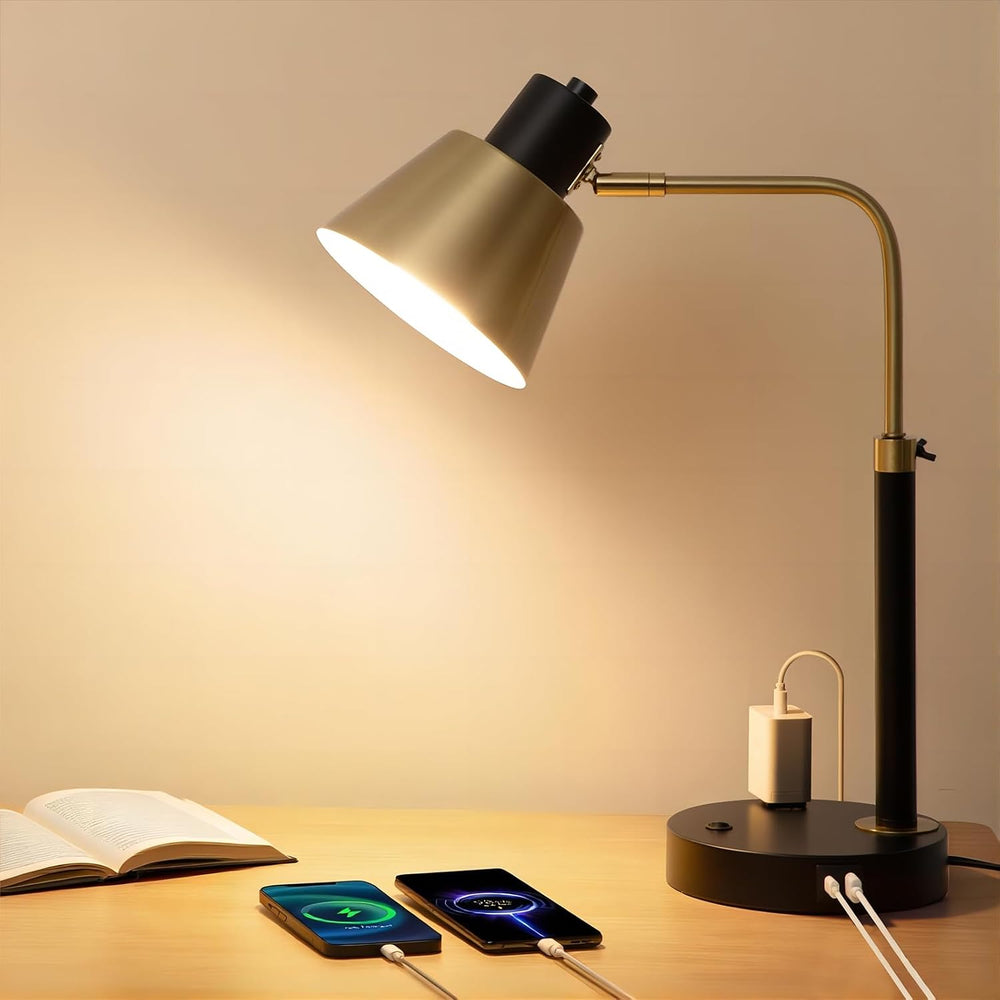 Starstrips Desk Lamp with Dual USB Charging Port, Heavy Duty Metal Task Light