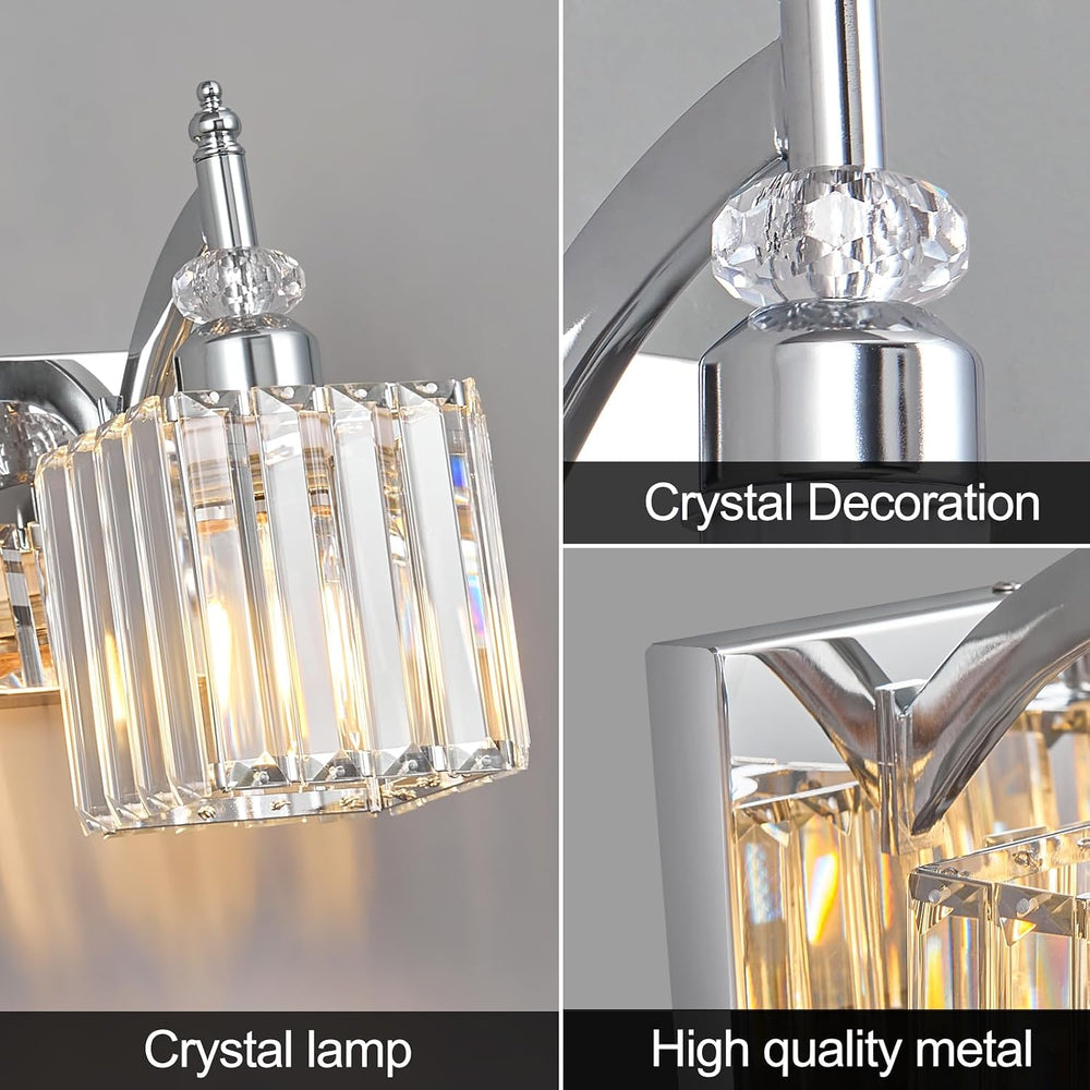Modern Bathroom Vanity Light 2-Light Chrome Crystal Light Fixtures Over Mirro...
