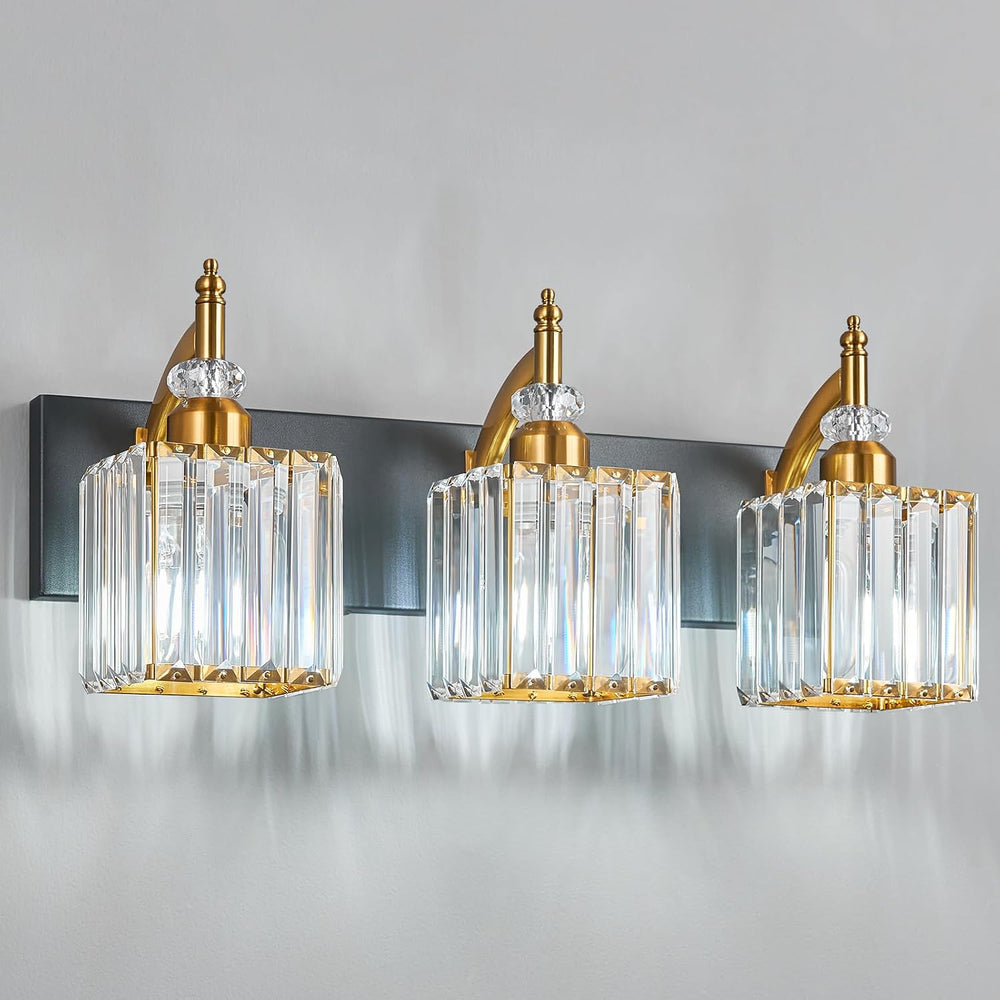 BBLLWJ Modern Bathroom Vanity Light 3-Light Black and Gold Crystal Light