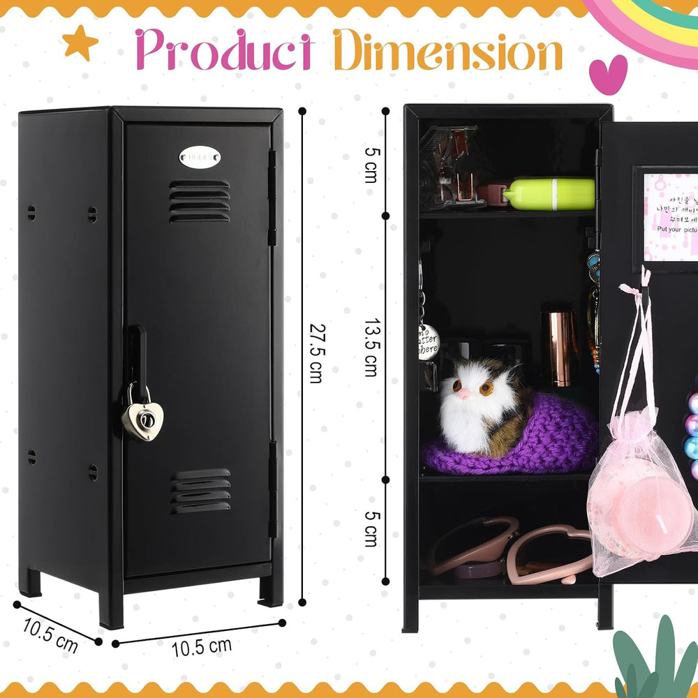 Vercraft 2 Pcs Mini Metal Locker with Lock, 10.8 Inch Safe Box, Black